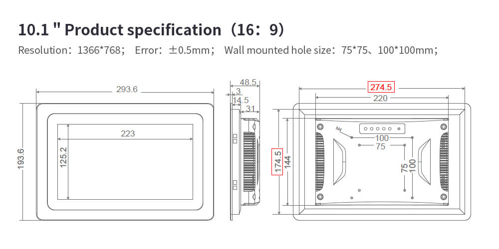 Professional Industrial Grade Display TFT LCD Monitor Hot Sale 13.3"