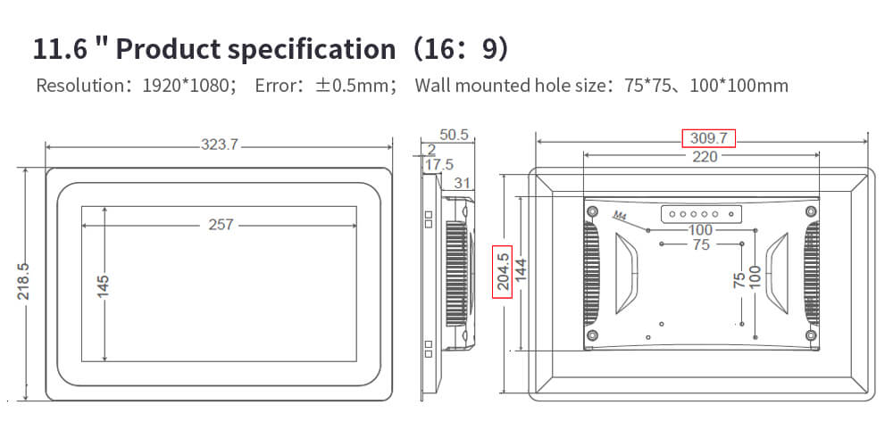 Professional Industrial Grade Display TFT LCD Monitor Hot Sale 13.3"