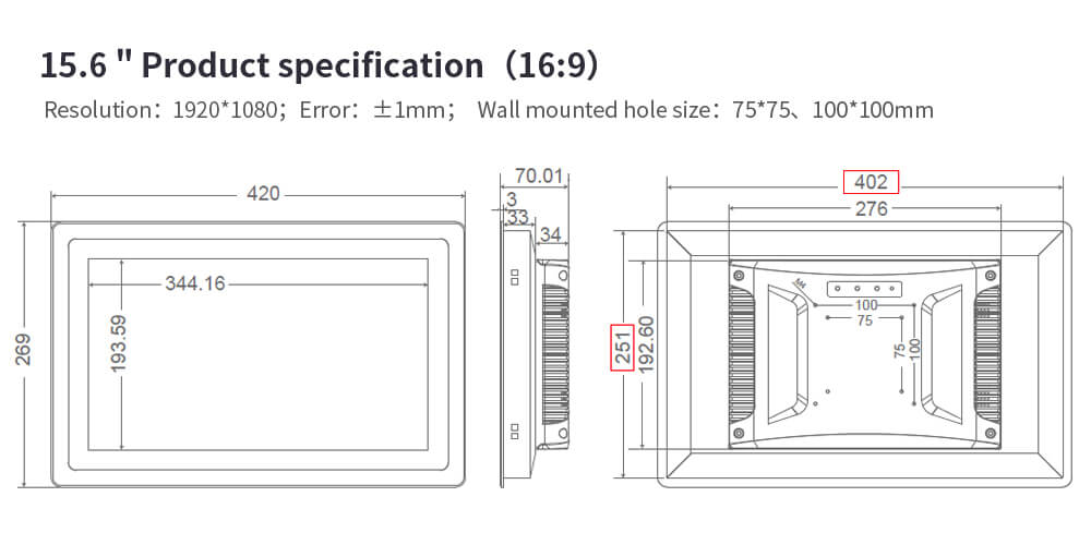 Professional Industrial Grade Display TFT LCD Monitor Hot Sale 13.3"