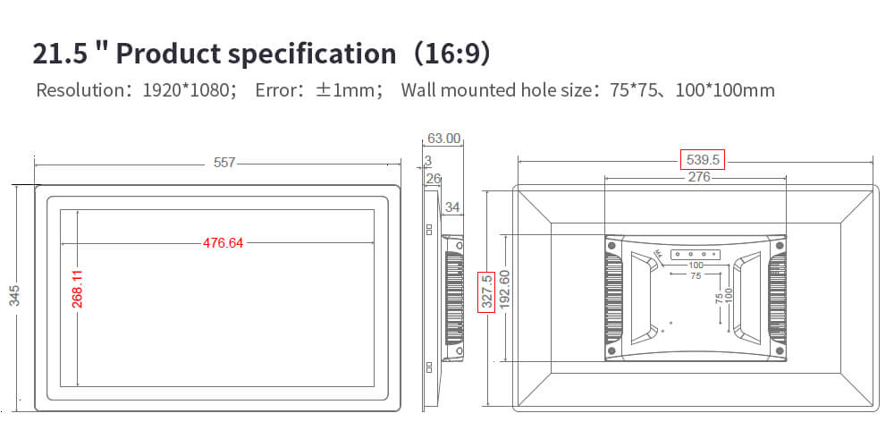 Professional Industrial Grade Display TFT LCD Monitor Hot Sale 13.3"