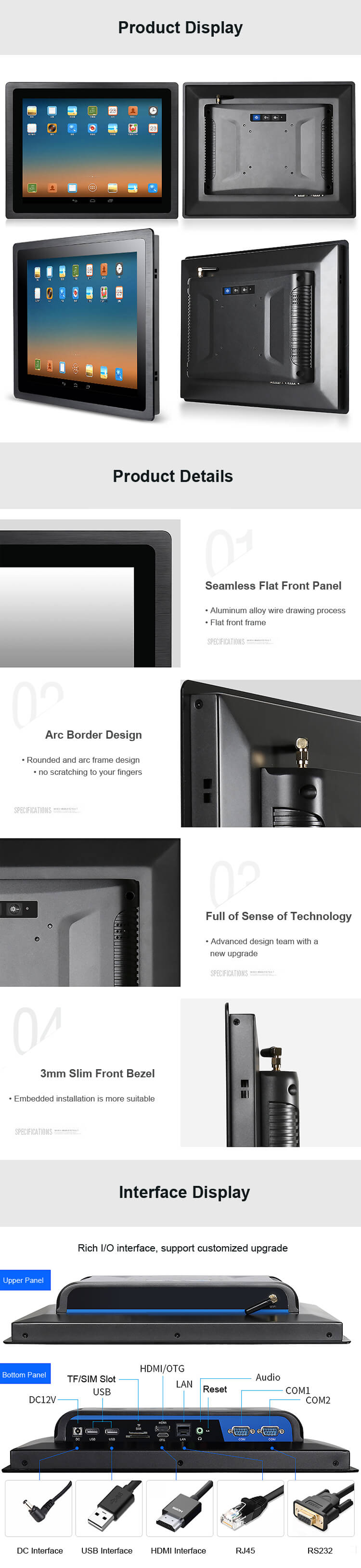 Industrial Android Panel PCs Touch Screen Panels 12"