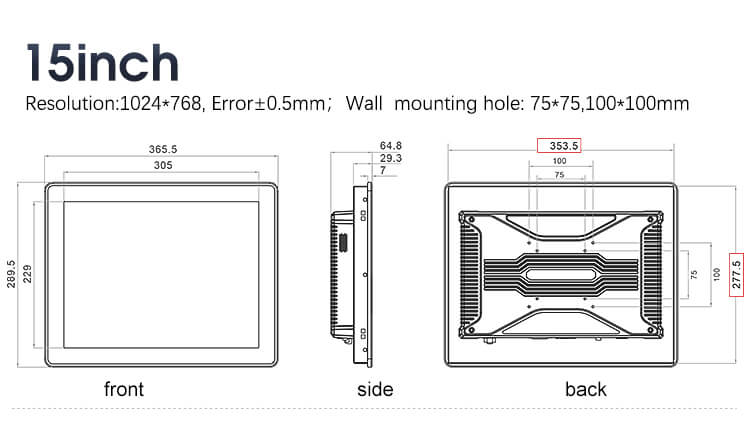 15" HDMI Powered Industrial Flat Monitor With Speaker Backup Battery