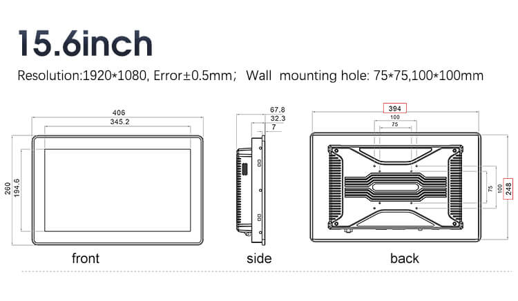 15.6" Industrial LCD Display Monitor With HDMI, DVI, VGA