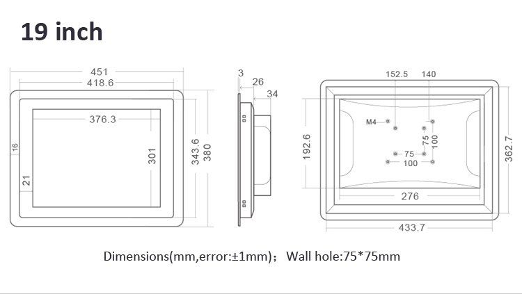 Newest LCD Industrial Monitor with High Resolution 19 Inch