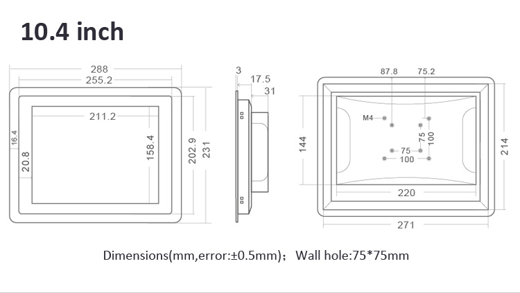 Industrial Touch Screen Monitors With IP65 Protection 10.4 inch