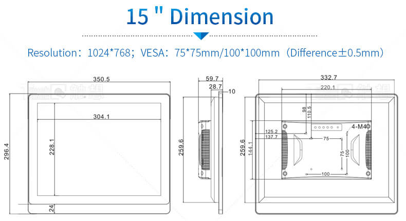 Industrial monitor 5 Wire Resistive Touch Screen Panel 15 Inch