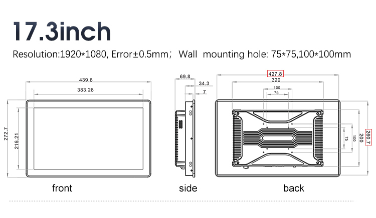 17.3" Panel Mount Industrial LCD Monitor With NEMA 4X IP65