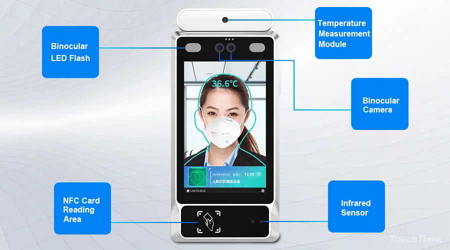 8" Face Recognition Terminals For Contactless Temperature Measurement